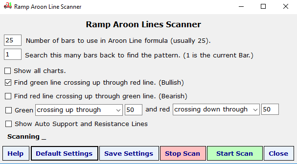 Aroon Lines Scanner Setup Page