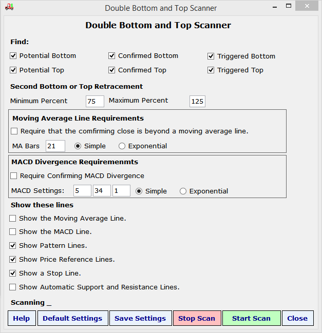 Double Bottom and Top Scanner Settings