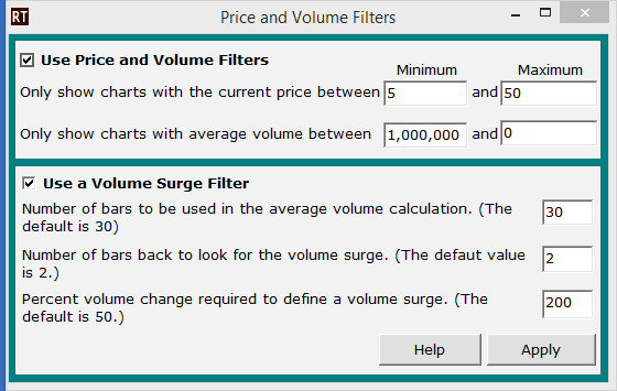 Price and Volume Surge Scanner Screeen